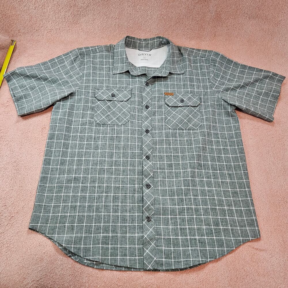 Orvis Button Up Short Sleeve Shirt Size XL Gray Plaid